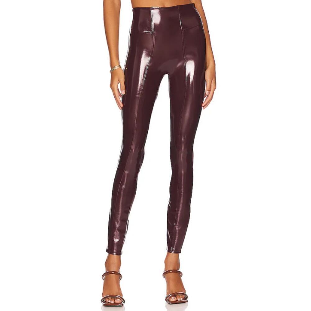SPANX Faux Patent Leather Leggings Maroon Red Size Small Ankle Fall high rise